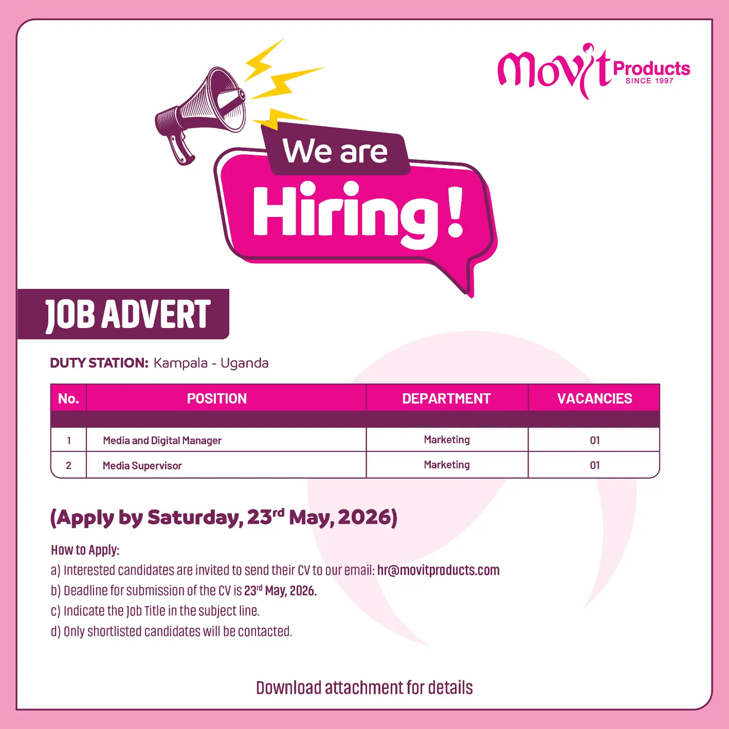 Movit Products Job Advert - 15th May 2026 (2)