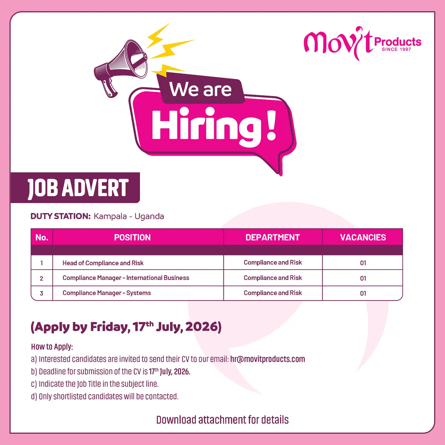 Movit Products Job Advert - 29th June 2026 (1)